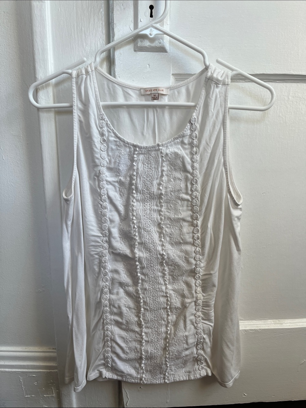 Free People White Embroidered Sleeveless Tank